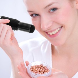 FOMIYES Brocha para base Brocha para maquillaje Brocha para rubor de viaje con frasco de botella de polvo suelto recargable