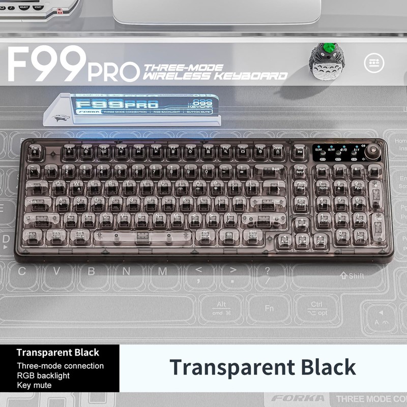 Adventurers F99 PRO Wireless Transparent RGB Backlit Keyboard – Ergonomic,One-Touch
