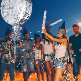 Ferraycle Disco Ball Small Pinata with Pinata Stick Blindfold and Confetti, Silver Foil Pinatas for Birthday Party, Small Pinata for Kids Adults Retro Birthday Game Party Decorations Supplies Favors