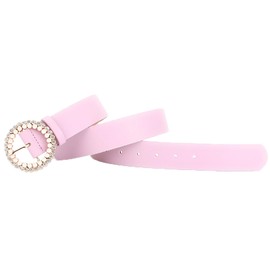 B-HOT Ladies Crystal PU Leather Belt, Fashion Pearl Round Buckle Waist Belt, Women's Adjustable Belts for Blouse Dress Purple