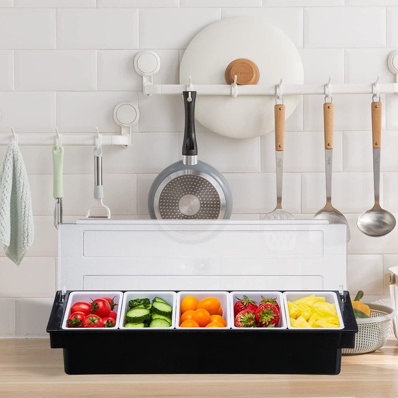 MUKEEN Ice Cooled Condiment Serving Container-6 Compartment Chilled Garnish Tray