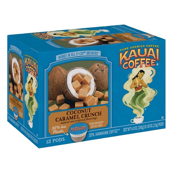 Kauai Coffee | Coconut Caramel Crunch Flavor | Arabica Coffee | 12 PODS