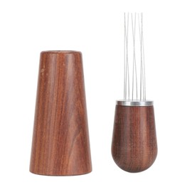 Coffee Stirrer Distribution Tool Stainless Steel Wood Handle Coffee Stirrer Needle with Stand for Office