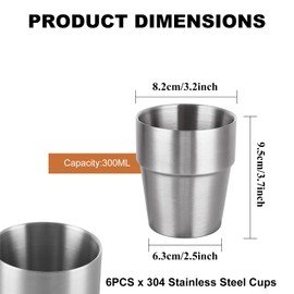 WOPPLXY 6PCS 300ml/10oz Stainless Steel Cups, Stackable Mugs Metal Cups Double Wall, Reusable Stainless Steel Drinking Mugs for Camping, Hiking, Outdoor, Party