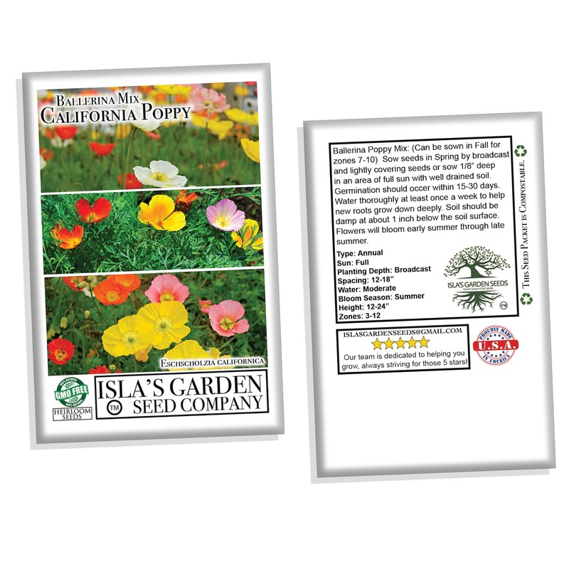 Ballerina California Poppy Mix - California Poppies, 1000+ Flower Seeds