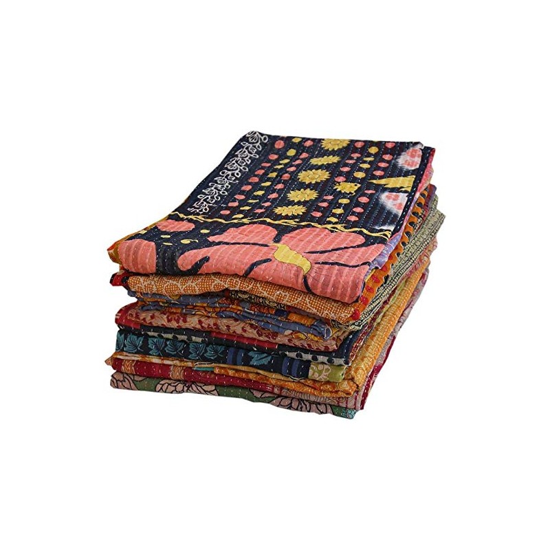 Estationeryhouse Indian Vintage Kantha Quilt Handmade Throw Reversible Blanket Bedspread