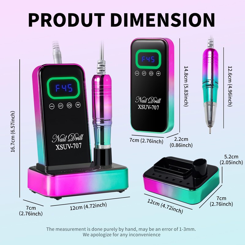 Cordless Nail Drill 45000 RPM, Rechargeable Electric Nail File Kit