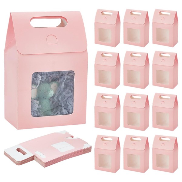 PH PandaHall 24pcs Pink Gift Box with Handle Small Goodies