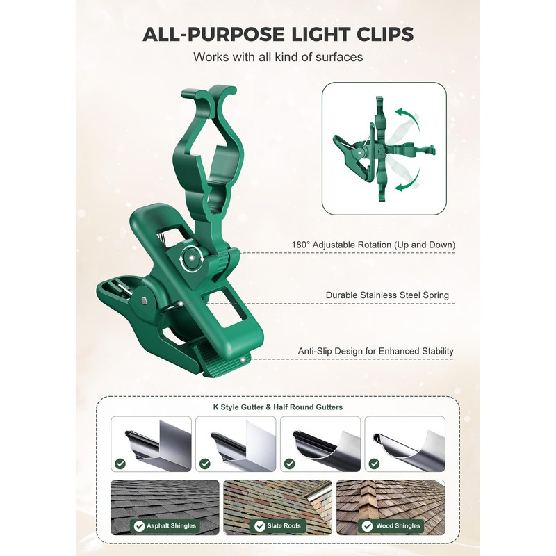 C7 C9 Christmas Lights Spring Clips, 100 Count Holiday Lights