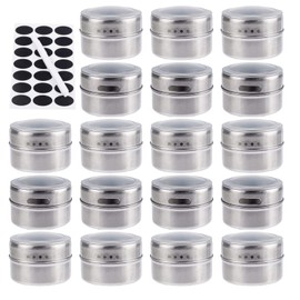 Tesion 18 Pack Magnetic Spice tins,Stainless Steel Storage Spice containers Include Spice Label and Pen,Clear Top Lid with Sift or Pour,Magnetic on Refrigerator and Grill-Easy to Install