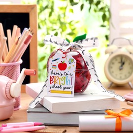 Briwooody 12 Sets Plastic Apple Container for Teacher, Large Apple Shaped Candy Jars Boxes, Teacher Week Appreciation Gifts Bulk Graduation Back to School Ornaments for Party Favor (Clear School Year)