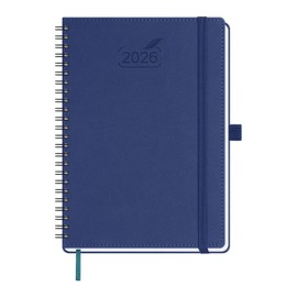 BEZEND 2026 Planner Weekly and Monthly (6" x 8.5" Spiral) Daily Calendar with Half-Hourly Timeslots & Tabs (Jan-Dec) Note & Expenses, Pen Holder, Inner Pocket, Vegan Leather Softcover - Blueberry