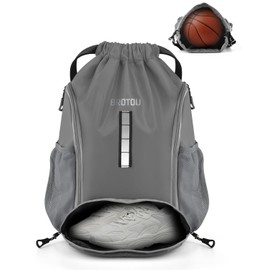 BROTOU Gym Bag Sports Bag Football Bag Backpack Drawstring Sports Bag with Shoe Compartment Drawstring Gym Bag Waterproof Sports Bag for Men Women Children Youth (Grey), gray