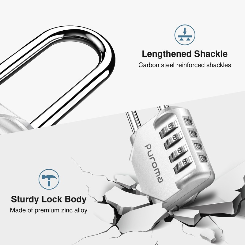Puroma 2 Pack 2.6 Inch Long Shackle Combination Lock 4