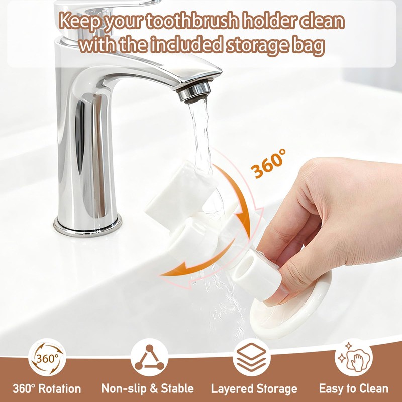 2 Pack 360° Rotating Toothbrush Holder for Bathroom, 4-Slot Toothbrush