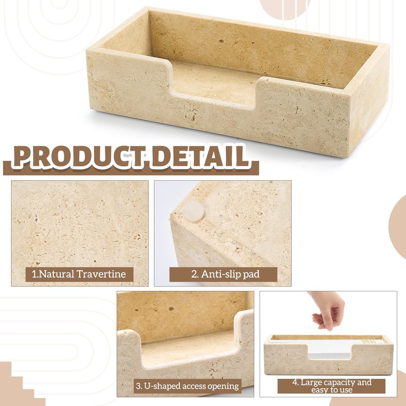 Beeveer Natural Travertine Guest Towel Holder Disposable Napkin Tray Dinner