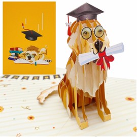 Liif 2025 Graduation Dog 3D Pop Up Graduation Card, Class of 2025, for College, High School, Son, Daughter, PHD, Master