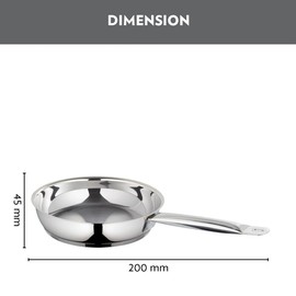 Borosil Stainless Steel Frying Pan, Induction Friendly, Impact Bonded Tri-ply Bottom, 20 cm