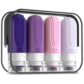 Mrsdry Travel Bottles for Toiletries, Tsa Approved 2oz Travel size Bottles, BPA Free Leak Proof Travel Toiletry Containers, Refillable Travel Accessories with Toiletry Bag for Shampoo Liquid (4 Pack)