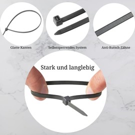 Pack of 100 Black Cable Ties, UV Resistant, Nylon, Various Sizes, Super Durable, Self-Locking Cable Ties (Black, 100 Pieces x 100 mm)