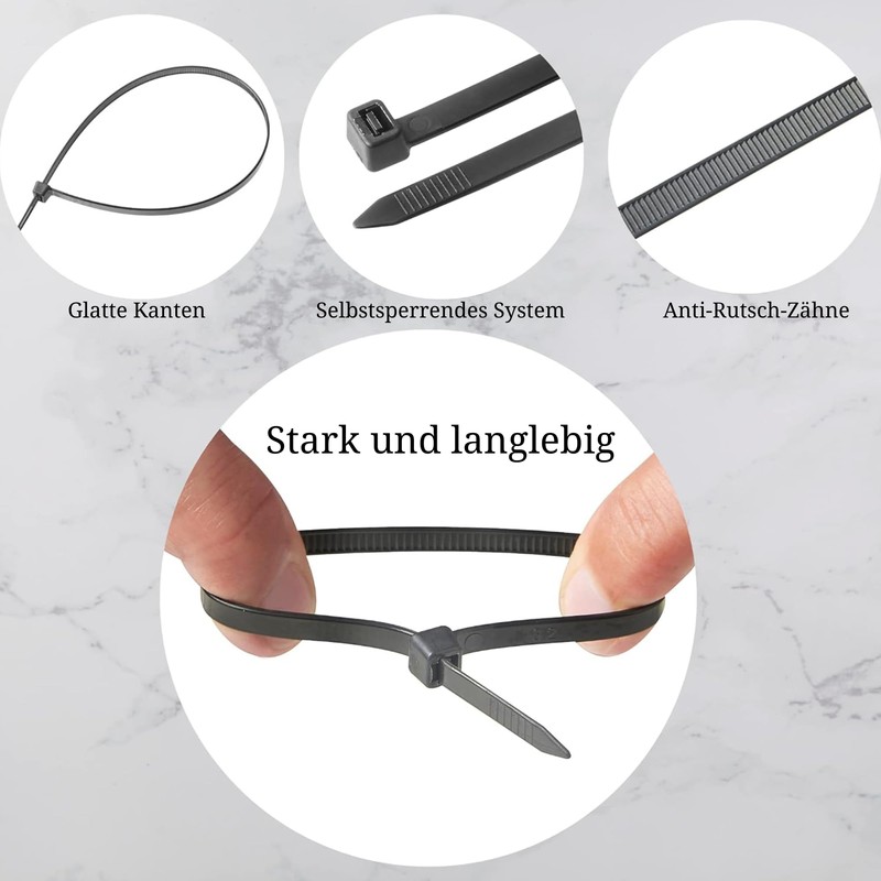 Pack of 100 Black Cable Ties, UV Resistant, Nylon, Various