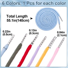 BEIQIYA 6pcs Drawstring Cord with Spring Threader Tool, Replacement Drawstring for Sweatpants Sweatshirt Hoodies Shorts Pants Jackets Coats Bags - 6 Colors