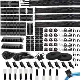 303 Pcs Cable Management Organizer Kit, 4 Cable Sleeve Split, 45 Cable Clips, 12 Cord Clips Holder, 22Cable Ties, 20Adhesive Wall Cable Ties,200Fasten Cable Ties for TV Office Home Electronics (Black)