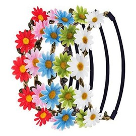 8PCS Women Lady Multicolor Daisy Bohemian Flower Headband Sun Flower Crown Floral Garland Headbands with Adjustable Elastic Ribbon