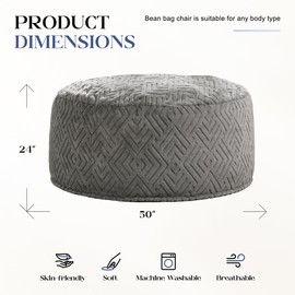 Hobestluk Bean Bag Chairs Adults Beanbag Chair with Filler Large Bean Bags with Fluffy Embossed Cover, Giant Bean Bag Chairs for Adults (Grey, 5FT - 50” x 50” x 24”)