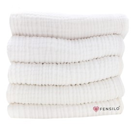 FENSILO Muslin Cloths Baby | Pack of 5 | Burp Cloths Baby | 6 Layers | 70 x 70 cm | Absorbent Muslin Nappies | Fabric Nappies | Tested for Harmful Substances Burp Cloths for Boys and Girls Baby Muslin