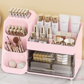 Anylady Large Capacity Makeup Organizer Countertop with Makeup Brush Holder for Vanity, Thickened Material, Bathroom Countertop Organizer Skin Care Perfumes Storage, Teen Girl Gifts for 13-25 Year