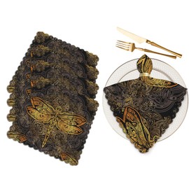 Golden Dragonfly Cloth Napkins Dinner Table Napkin Vintage Flower Textures Mystery Boho Washable Reusable Napkins Set of 4 for Kitchen Home Holiday Party Wedding 18 x 18 inch