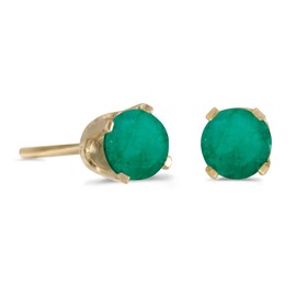 14k Yellow Gold 4 mm Round Emerald Stud Earrings