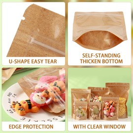 150-Pack Kraft Paper Bags with Clear Window 6" x 9" Reclosable Small Stand Up Mylar Bags for Food Storage Resealable Smell Proof Zip Lock Pouch, Edible Packaging, Reusable bags for Small Business