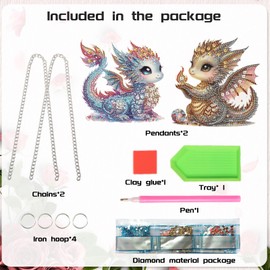 2 Pack Diamond Painting Dragon Hanging Ornaments – DIY Crystal Art Sun Catcher Kit for Window, Wall or Car Decor – Cute Fantasy Baby Dragon Decorations for Adults or Gift