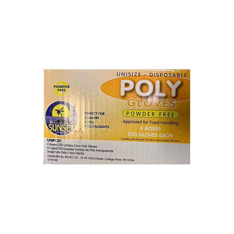 Sunset: Poly Gloves- Powder Free- Unisize- 4 boxes/250 each