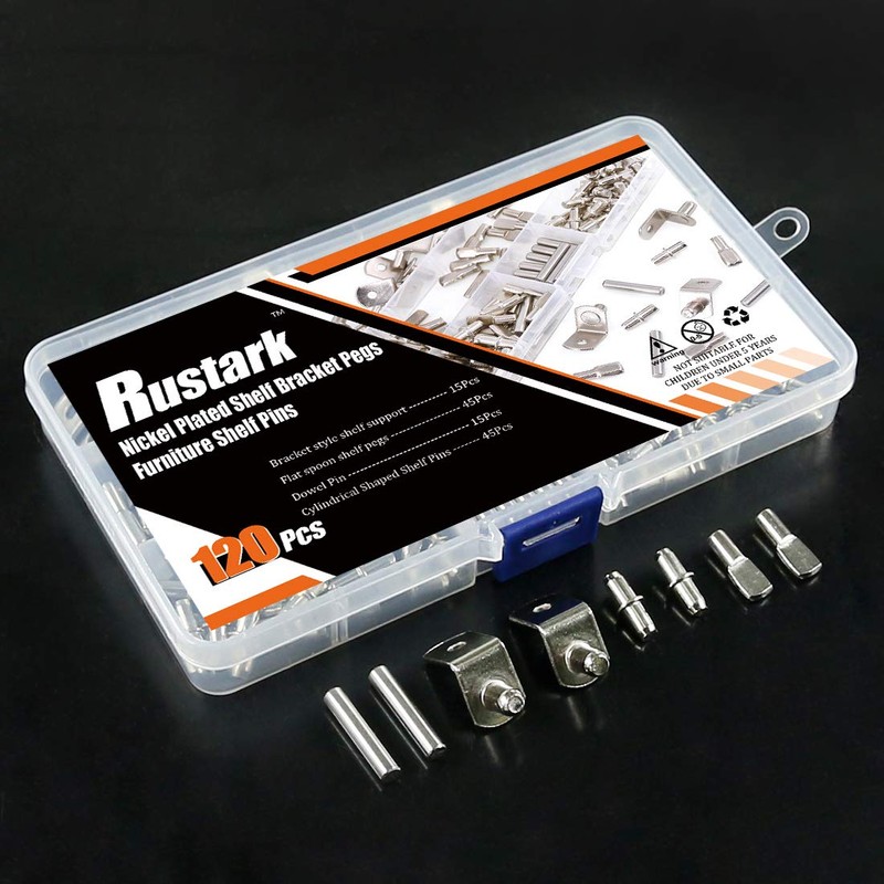 Rustark 120 Pcs 4 Styles Nickel Plated Shelf Pins Bracket