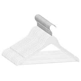 Hanger Set of 20 White Hardwood, Metal Standard Non-Slip, Home & Garden, Household Supplies, Storage & Organisation, Clothing & Wardrobe Storage, Hangers, 289914