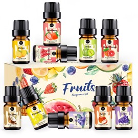 RAINBOW ABBY Fruity Fragrance Oil for Candle & Soap Making, 10 Fruit Scents in 5ML Bottles, Coconut, Strawberry, Watermelon, Mango, Pineapple, Summer Premium Aromatherapy Diffuser Oils Set