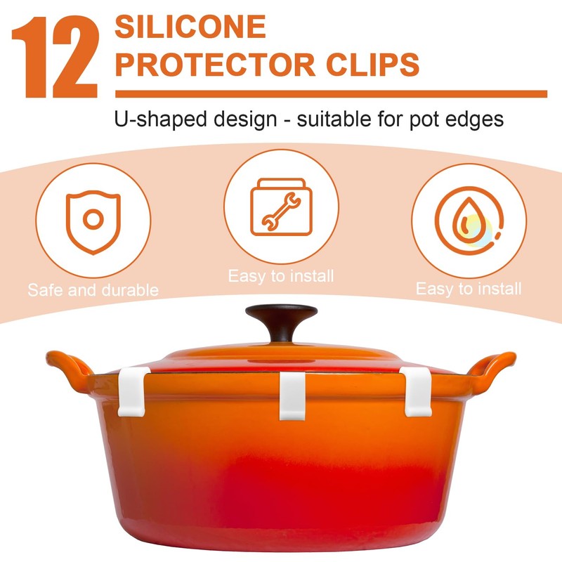 12pcs Dutch Oven Lid Protector Clips, Silicone Cookware Protector Clips