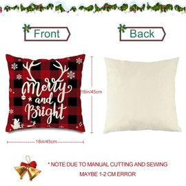 Christmas Decorations, Merry Christmas Throw Pillow Covers 18 x 18 Inches Set of 4 -Christmas Cushions Covers Neutral -Xmas Series Cushion Cover Case Pillow Zippered Square Christmas Cushion (Style B)