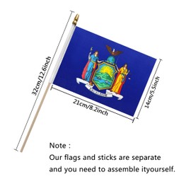 TSMD New York NY State Flag on Wood Stick Small Mini Handheld Flags,5x8 Inch,12 Pack