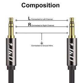 J&D Aux Cable, Gold Plated Copper Shell 3.5mm 1/8 inch TRS Male to 3.5mm 1/8 inch TRS Male Auxiliary Audio Cable for Car Compatible with Stereos, Speaker, Headphones and More, 9 Feet