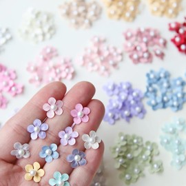 12mm / 0.47" Tiny Satin Fabric Flowers with Faux Pearls, Mini Fabric Flowers, Pearls Flower, Sew On Flower, Mini Floral Decor, 10PCS