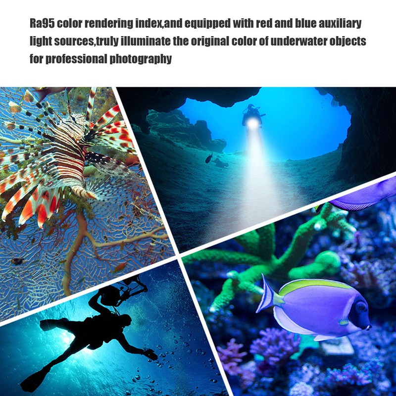 Diving Flashlight 5000LM 5 Light Modes Fill Light 100 Meters