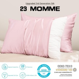 PROMEED 23 Momme Grade 6A+ Pink Silk Pillowcase with Zipper, Premium Mulberry Silk Pi...
