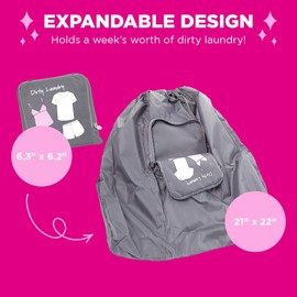 Miamica Soft Travel Laundry Bag with Zipper and Drawstring, Gray, 21” x 22” – Keep Your Dirty Clothes Separate and Your Suitcase Organized – Expandable, Durable, and Foldable Laundry Bag