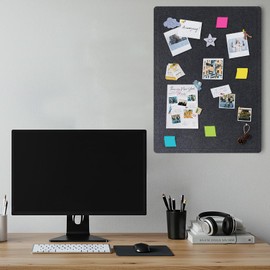 Bulletin Board, 24 x 16 Inches Decorative Felt Pin Board, Foldable Photo Board with 25 Pcs Push Pins, Cork Board Alternative for School, Home, Office, Wall, Refrigerator, Cabinet - Grey