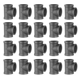 Home TZH 1" Pipe Fitting Tee, 20 Pack DN25 Threaded Gray Cast Malleable Iron Tee for Steampunk Vintage Shelf Bracket DIY Plumbing Pipe Decor Furniture (20, 1")