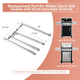 69787 Grill Burner for Weber Spirit 330, 335, 300 Series Grills - Front Mounted Control Knobs, 18 inch 304 Replace Part for Spirit 330 68948, 65518 Burner Tube
